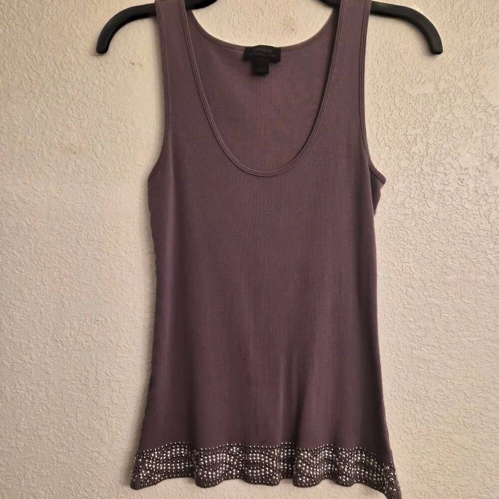 Express Y2K Mauve Tank Top w/ Bedazzled Flair Embellished Design at waist: Sexy
